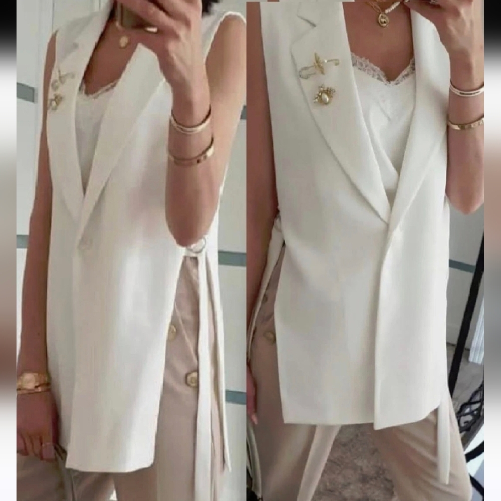 ZARA Waistcoat Vest Blazer With Vent Size S - Picture 4 of 16